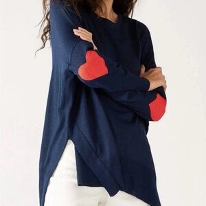 MERSEA Amour Sweater Red Heart Elbow Patches Blue Red